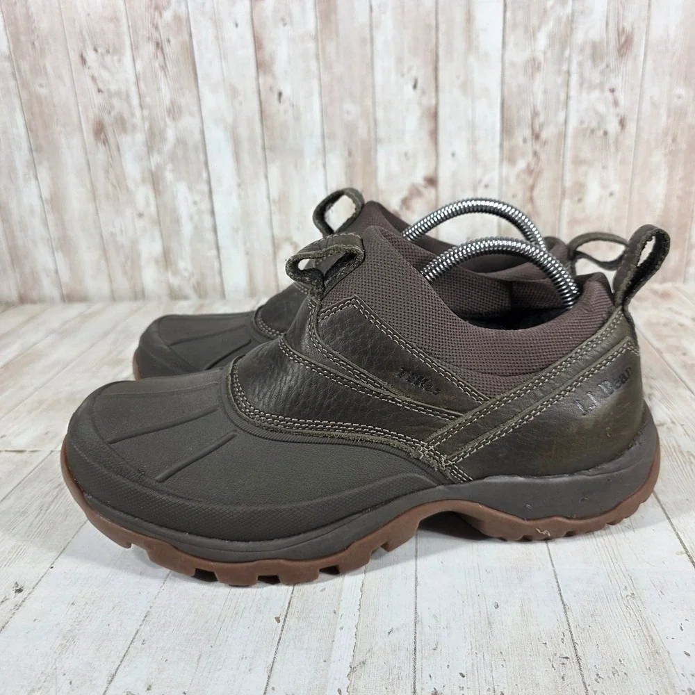 LL Bean Storm Chaser Mens 8.5 Brown Waterproof Leather Slip On Duck Boots 507173